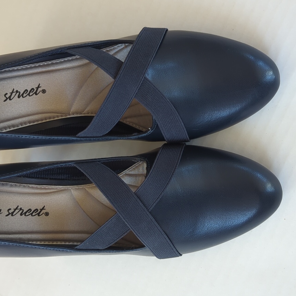 Easy Street Zaylee Faux Leather Criss Cross Strappy Slip On Heels 10M Blue - Picture 7 of 16